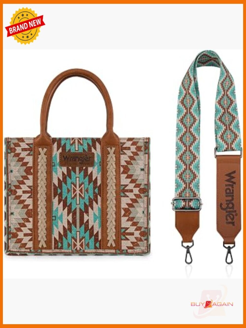 Vegan Leather Tote Bag with Aztec Print, Top Handle Satchel, Adjustable